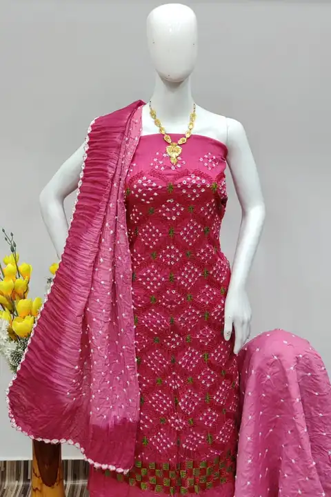 BANDHNI DRESS MATERIALS WITH LAKHNAWI WORK uploaded by business on 11/4/2023