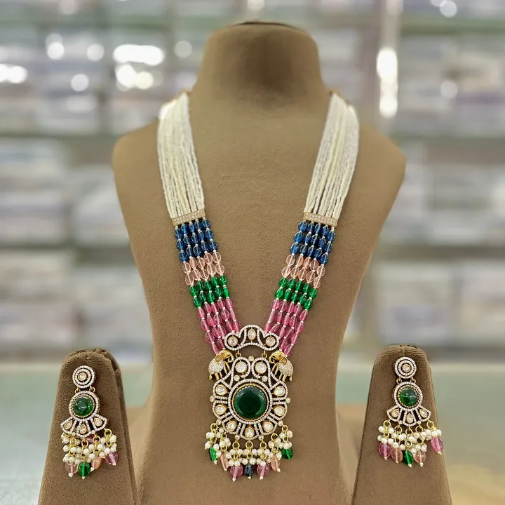 Ad daimand with Kundan Long necklace set 8 color available  uploaded by Sb designs on 11/4/2023
