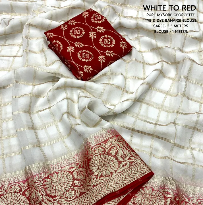 Pure Georgette check white edition saree uploaded by Suyukti Creation on 11/4/2023