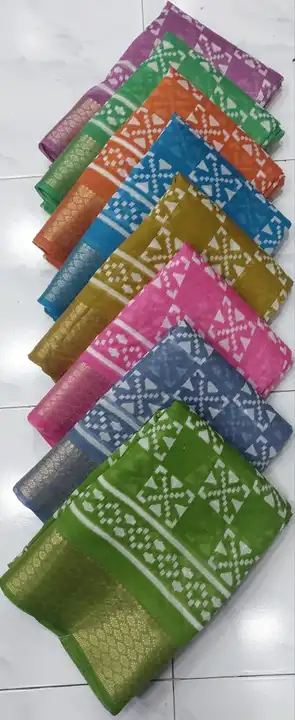 Fancy print Cristal fabric dobi boder saree uploaded by NARMADA SILK on 11/5/2023