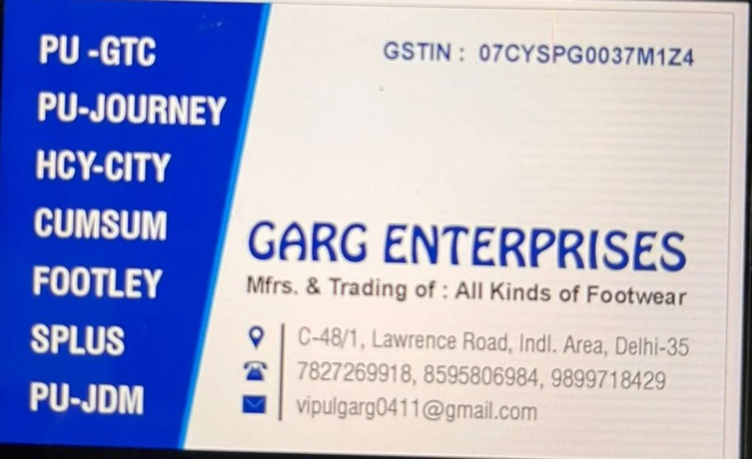 Visiting card store images of Garg enterprises