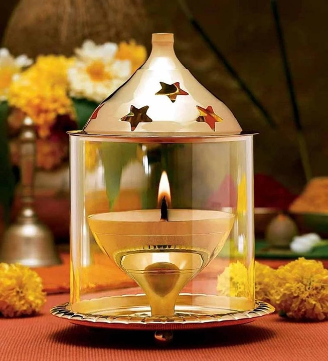 🍃😘Gold Brass Akhand Diya With Glass Cover
 uploaded by Home decor on 11/7/2023