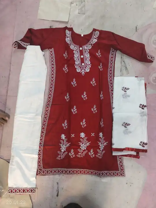 Post image I want 11-50 pieces of Kurta set at a total order value of 5000. I am looking for Need women 3pc set with embroidery work . Please send me price if you have this available.
