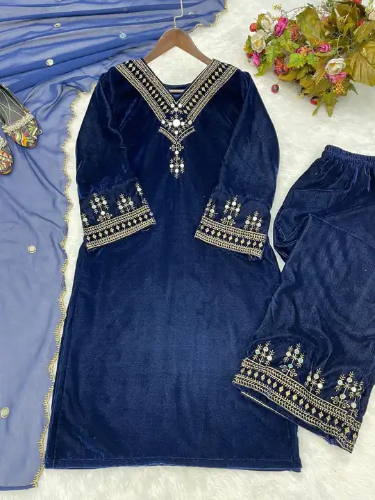 WINTER SEASON WEAR BOLLYWOOD STYLE VELVET SEQUENCE EMBROIDERY REAL MIRROR WORK SUIT uploaded by Handycart on 11/8/2023