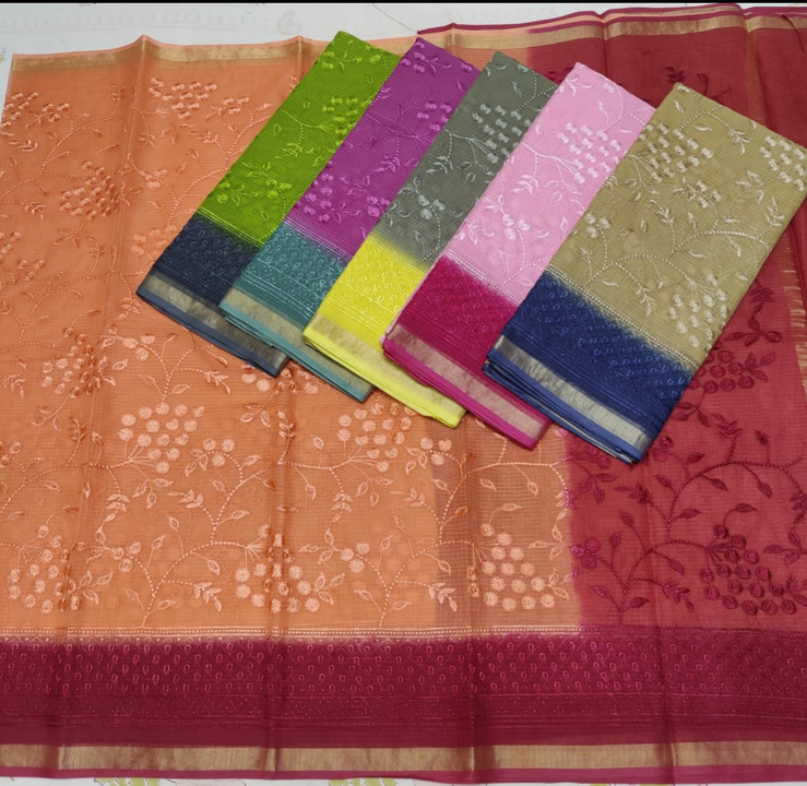 Pure kota doria embroidery saree uploaded by business on 11/8/2023