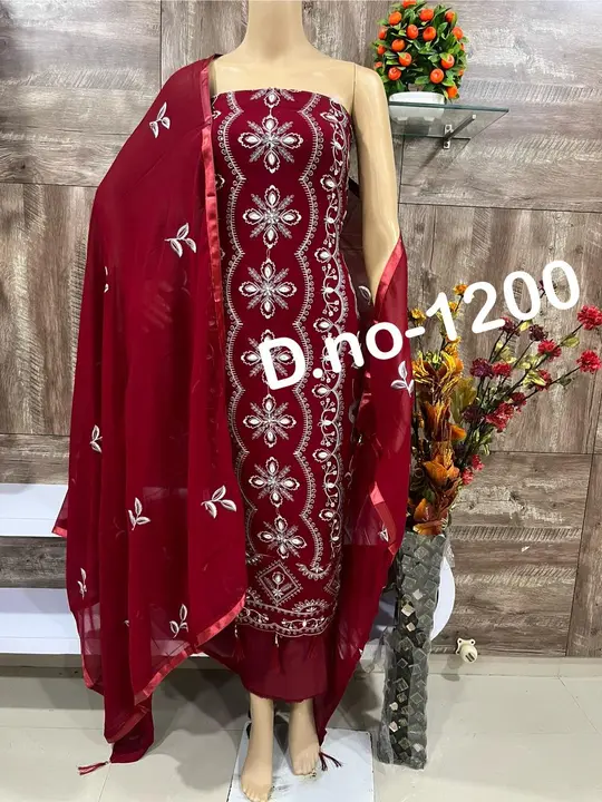Maroon Designer Suit Georgette Soft Fabric  uploaded by business on 11/10/2023