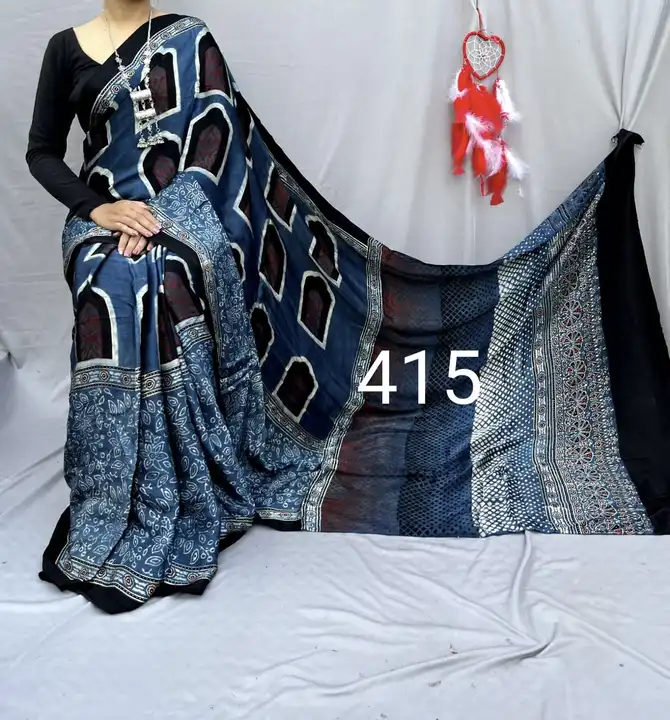 Modal silk ajarakh saree  hend block print uploaded by Faiz handicrafts on 11/12/2023