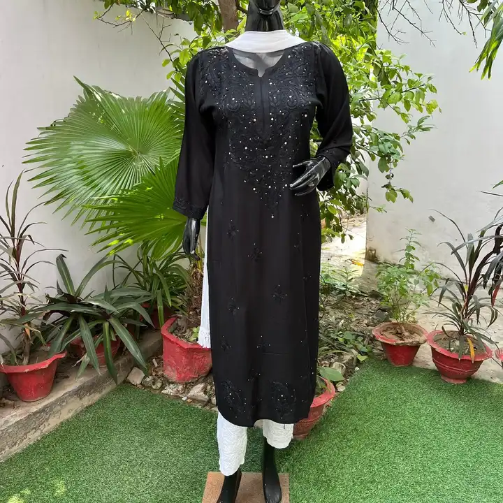 Rayon mukesh work kurti with Georgette sharara uploaded by business on 11/12/2023