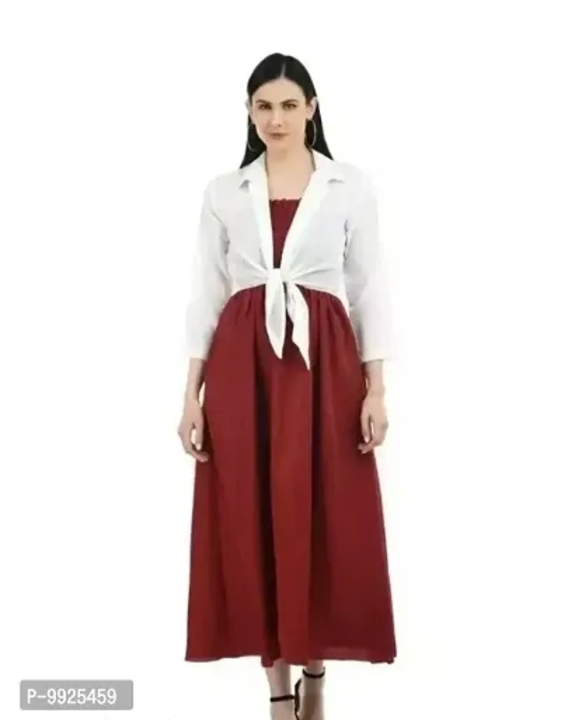 P.C Perry Collection Women Stylish Ankle Length Long Dress with White Shrug- (Maroon and White, x_l) uploaded by business on 11/14/2023