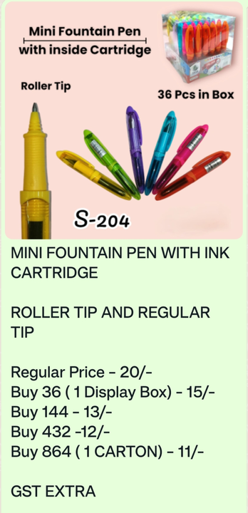 MINI FOUNTAIN PEN WITH INK CARTRIDGE uploaded by Sha kantilal jayantilal on 11/14/2023