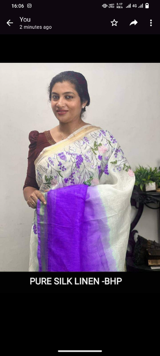 Linen by linen embroidery silk saree  uploaded by business on 11/15/2023