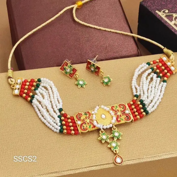 Antique Gold Plated Unique Shape Choker Jewellery Set For Women & Girls uploaded by business on 11/16/2023