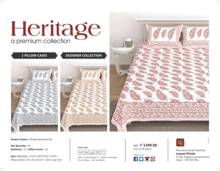 Heritage queen size 93x108 double bedsheet set jaipuri prints  uploaded by business on 11/16/2023