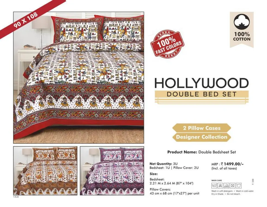Heritage queen size 93x108 double bedsheet set jaipuri prints  uploaded by Nikhar Fab Tex on 11/16/2023