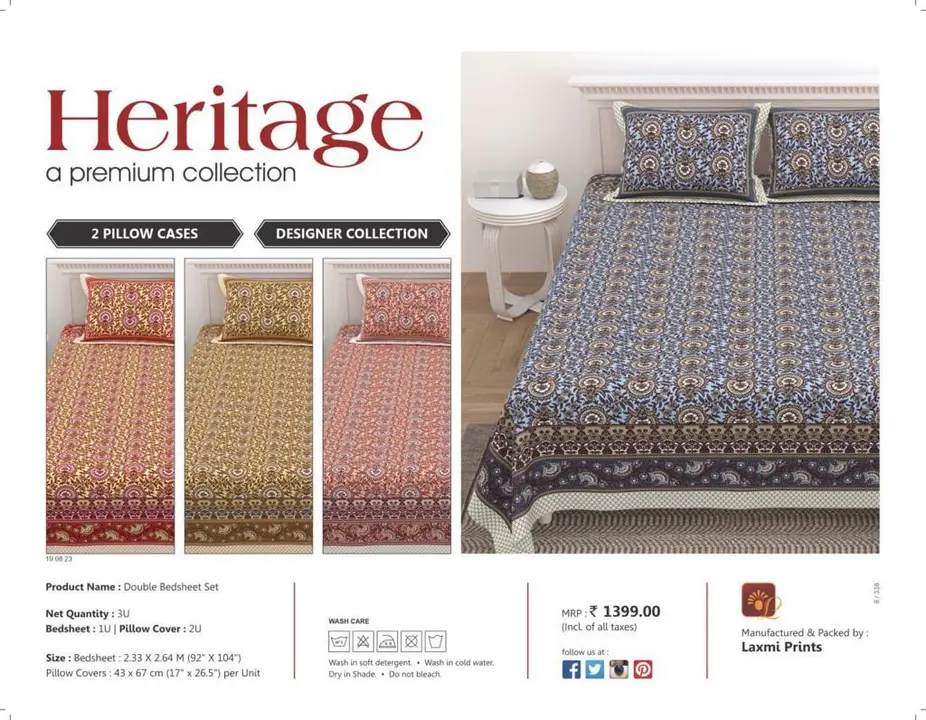 Heritage queen size 93x108 double bedsheet set jaipuri prints  uploaded by Nikhar Fab Tex on 11/16/2023