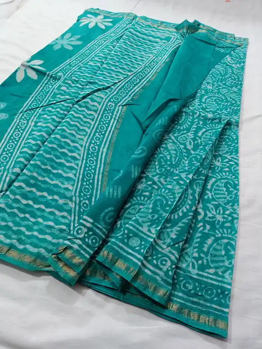 Handblock fancy indigo print chanderi saree uploaded by Virasat handloom chanderi on 11/16/2023