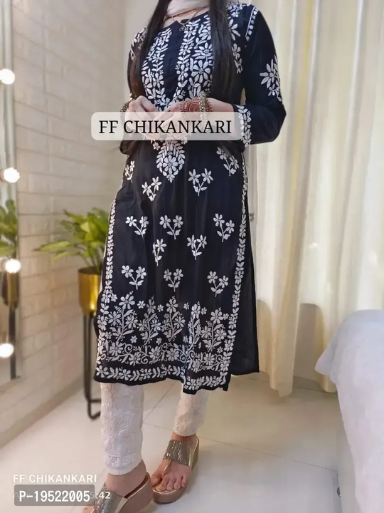 Trendy Black Rayon Embroidered Kurta  For Women uploaded by R M online shop  on 11/17/2023
