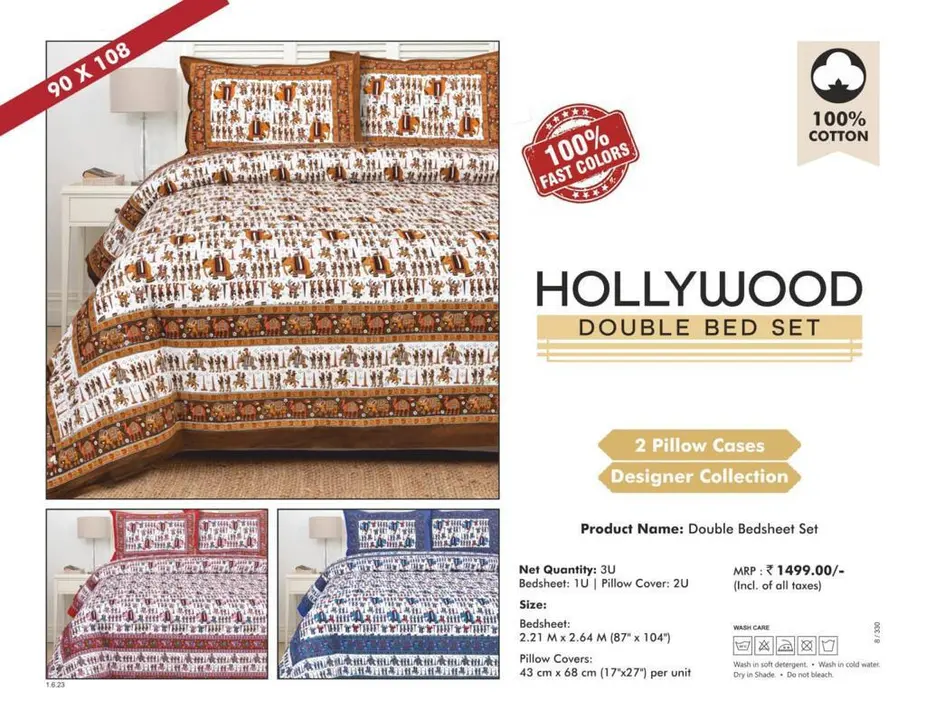 Queen size bedsheets Hollywood 90x108 jaipur manufacturer  uploaded by business on 11/17/2023