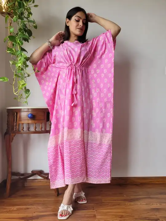 Hand block printed pure cotton long kaftan uploaded by business on 11/17/2023