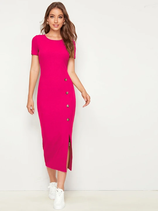 Round neck front button side slit bodycon dress  uploaded by business on 11/18/2023
