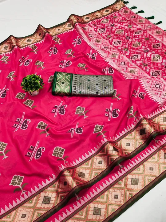 Zari weaving pallu with Meena kari weaving Contrast Border soft Patola silk saree uploaded by DHANANJAY CREATIONS on 11/18/2023