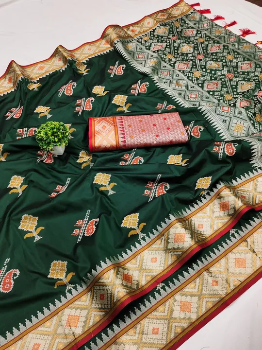 Zari weaving pallu with Meena kari weaving Contrast Border soft Patola silk saree uploaded by DHANANJAY CREATIONS on 11/18/2023