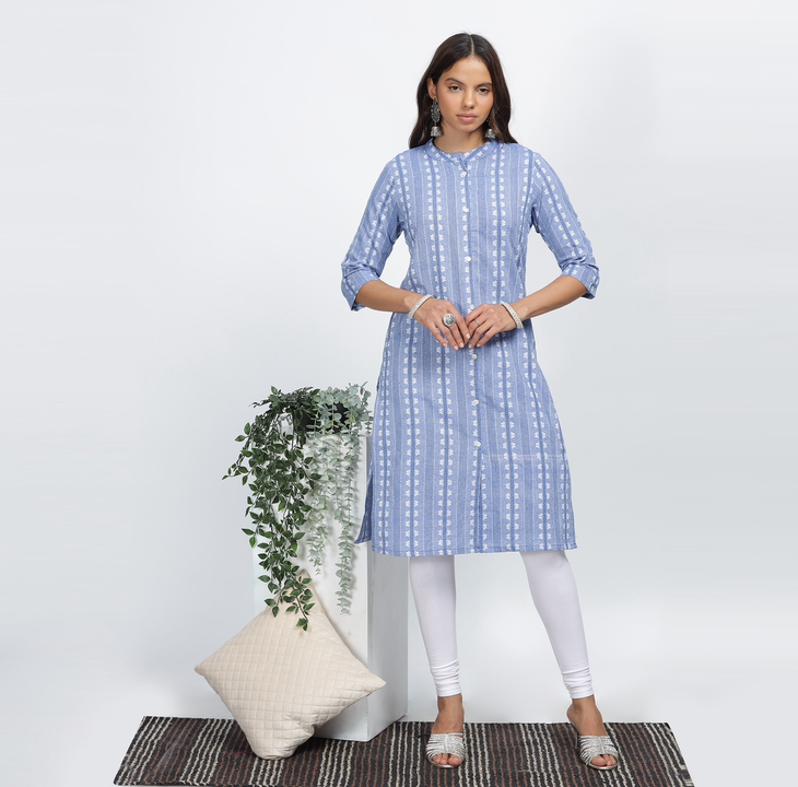 Cotton Dobby Collar Neck Kurti with Pocket uploaded by business on 11/20/2023