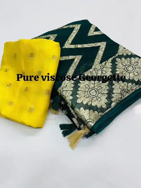 Post image *Pure Viscsose Georgette saree with Jacquard With Rich Pallu With viscose Dola blouse*

*Rate - 1550 free ship*

*Blouse contrast Pure viscose Dola jacqurd*

#sari
#saree
#viscosesari
#georgettesaree