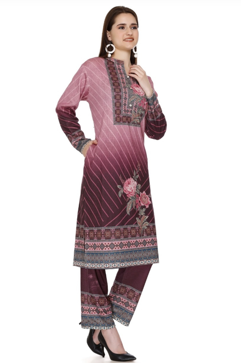 fcity.in - Fashionable Long Sleeves Woolen Printed Kurti And Pant Set For  Women