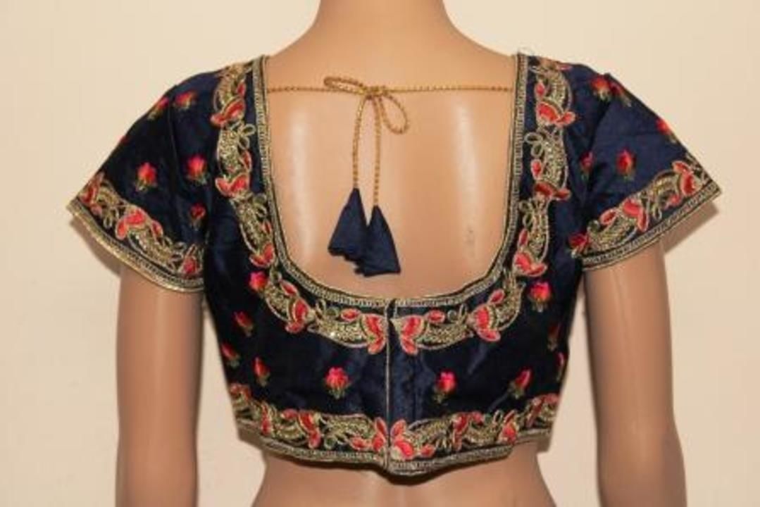 Navy Blue Dupion Silk Embroidered Padded Blouse uploaded by business on 3/23/2021