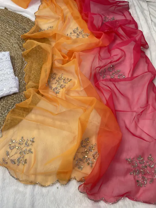 Beautiful hand dying padding in semi pure organza saree cover with beautiful handcrafted work all ov uploaded by BOKADIYA TEXOFIN on 11/22/2023