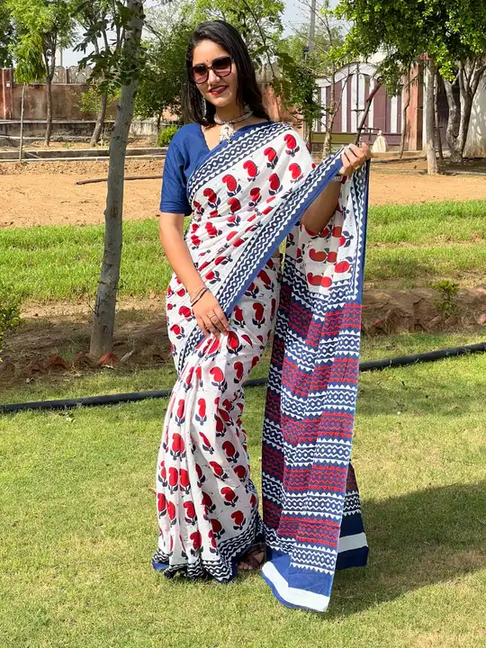 Bagru hand block printed cotton mulmul sarees  uploaded by The print house  on 11/22/2023