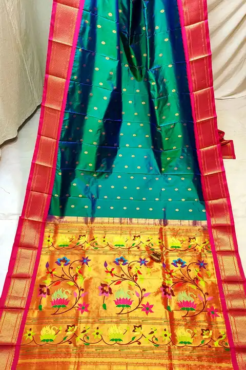Pure silk paithani handloo machine made paithani  uploaded by SAMARTH PAITHANI WHAT'S UP 8087211077 on 11/22/2023