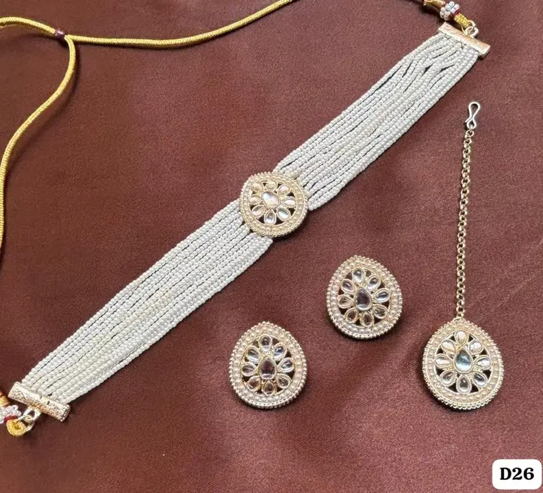 Kundan choker necklace set with mangtika  uploaded by Sb designs on 11/23/2023