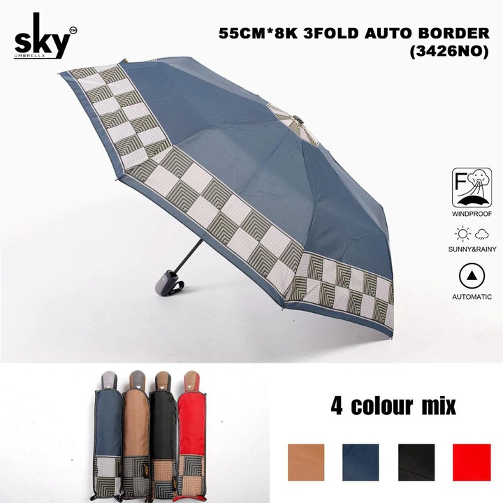 3fold Auto Border Print Sky Umbrella uploaded by business on 11/23/2023