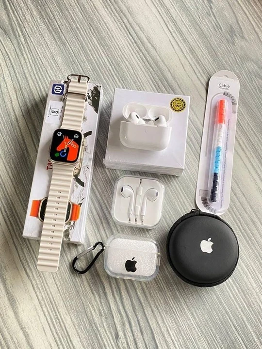 Combo of Ultra 800 Watch, Apple Airpods, Cable Protector, Apple Earphones, with Case and Pouch  uploaded by Kripsons Ecommerce on 11/23/2023