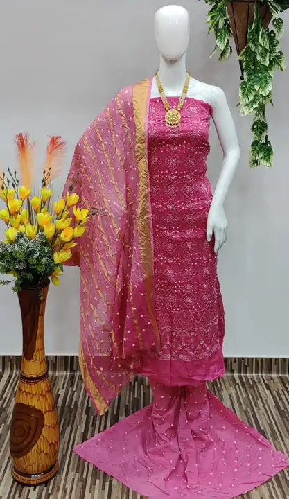 LAKHNAWI WORK BANDHEJ DRESS MATERIALS uploaded by ICON DRESSES on 11/23/2023