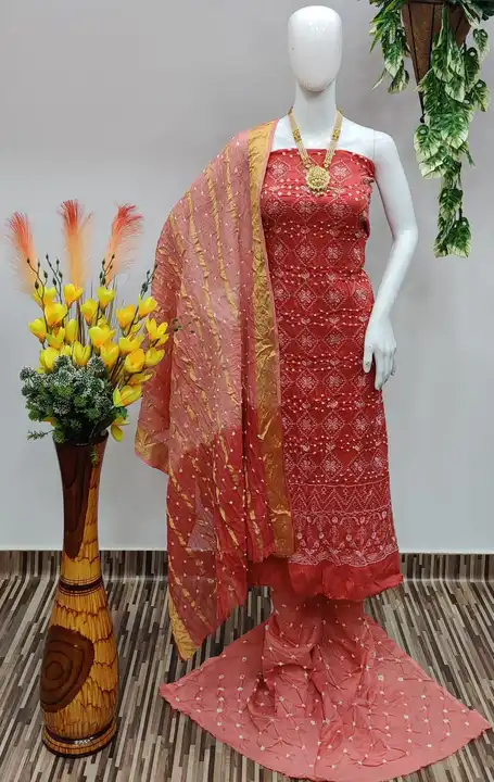 LAKHNAWI WORK BANDHEJ DRESS MATERIALS uploaded by ICON DRESSES on 11/23/2023