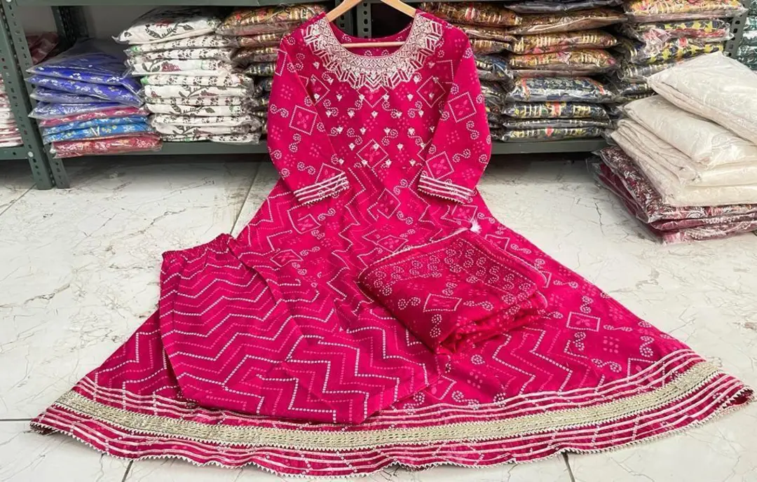 Pink bandhej kurta pant and dupatta set  uploaded by Aleexa Outlet on 11/23/2023