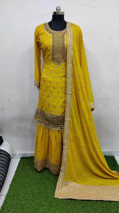 Fox Georgette top with heavy work with full zarkan with gharara work with full zarkan  uploaded by Humera fashion on 11/23/2023