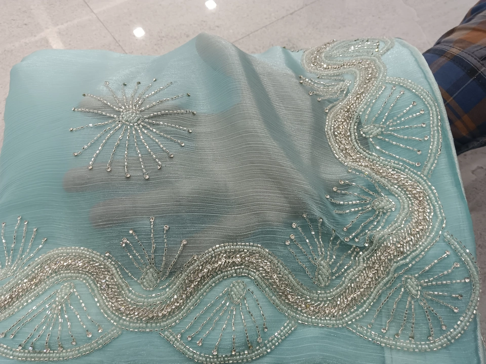 Hand embroidery saree with glass jarkan work uploaded by R u zari arts on 11/23/2023