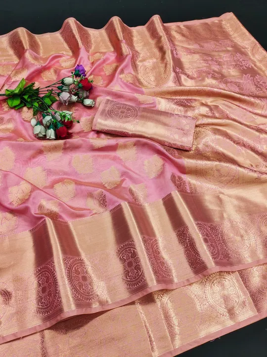 Zari weaving rich pallu with brocade silk weaving soft organza silk saree uploaded by DHANANJAY CREATIONS on 11/24/2023
