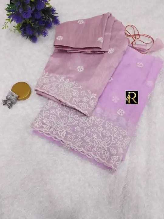 *Fresh Arrivals*

 *Soft Organza Silk saree with heavy Embroidery C pallu sc.*

*Paired with stitche uploaded by BOKADIYA TEXOFIN on 11/25/2023