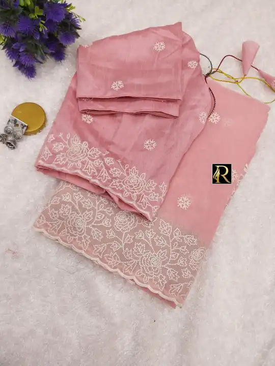 *Fresh Arrivals*

 *Soft Organza Silk saree with heavy Embroidery C pallu sc.*

*Paired with stitche uploaded by business on 11/25/2023