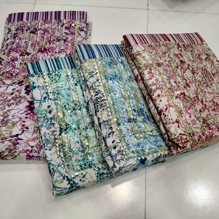 Floral print dress material 
Soft quality 
 cotton mix fabric 
Top 2.40 mtr print 
Bottom 2.75 MTR  uploaded by business on 11/25/2023