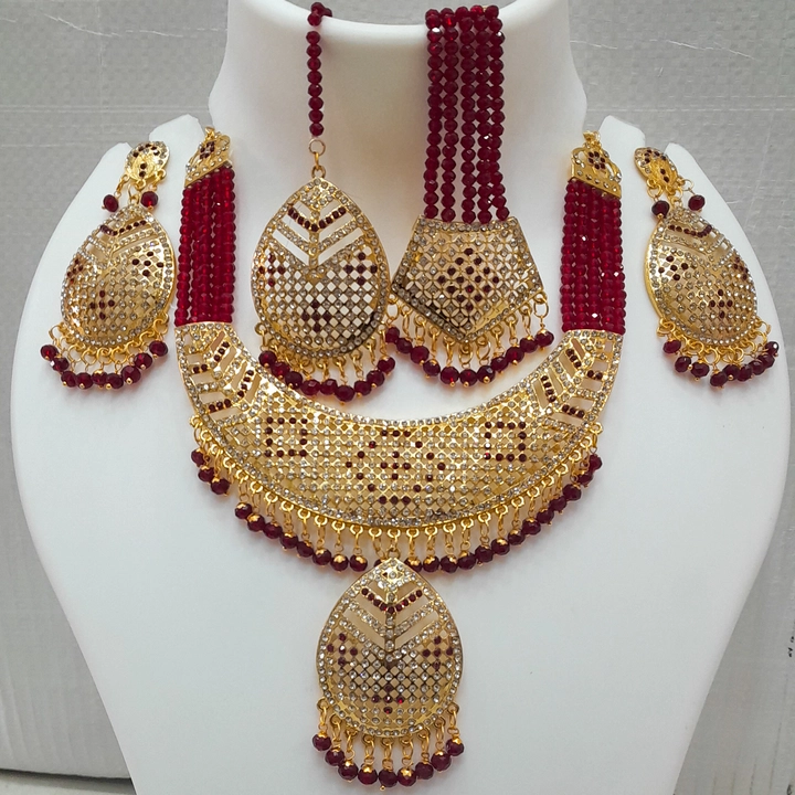 Gold Maroon Crystals Jewellery SetG29  uploaded by Om Enterprise on 11/26/2023