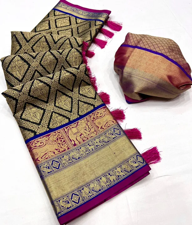 Zari weaving motifs & tassel attach at pallu soft Kanjivaram silk saree uploaded by DHANANJAY CREATIONS on 11/27/2023