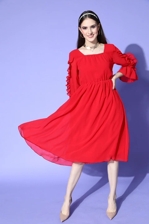 CHIFFON RED COLOR KNEE LENGTH DRESS uploaded by business on 12/1/2023