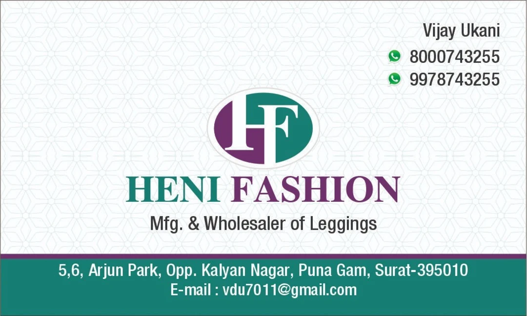 Visiting card store images of HENI FASHION 