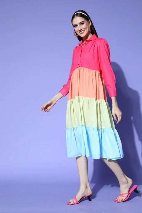 COTTON MULTICOLOR KNEE LENGTH DRESS uploaded by Aarya Designer on 12/2/2023